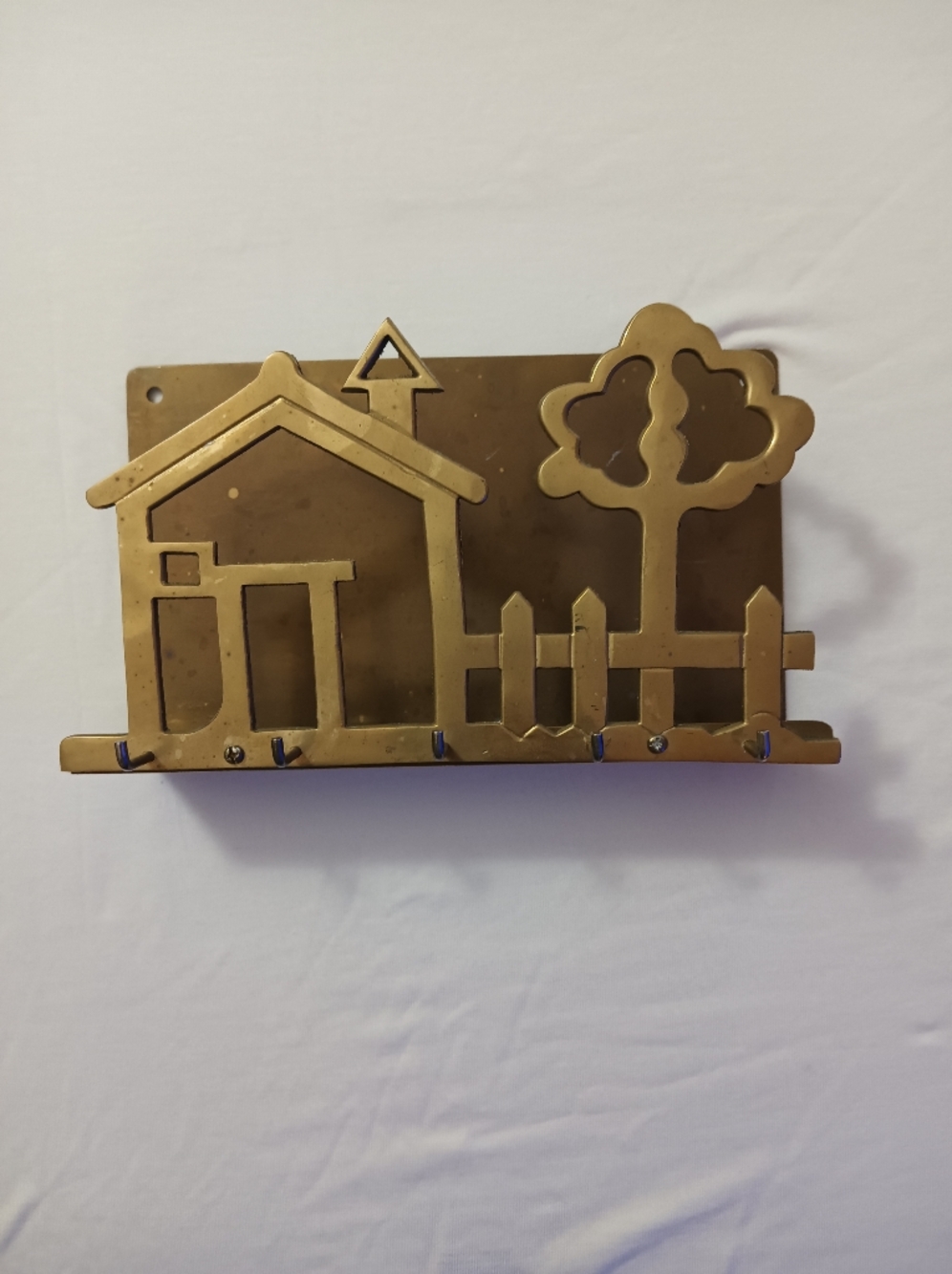 Vintage Brass House and Tree Letter Holder and Keychain Hook